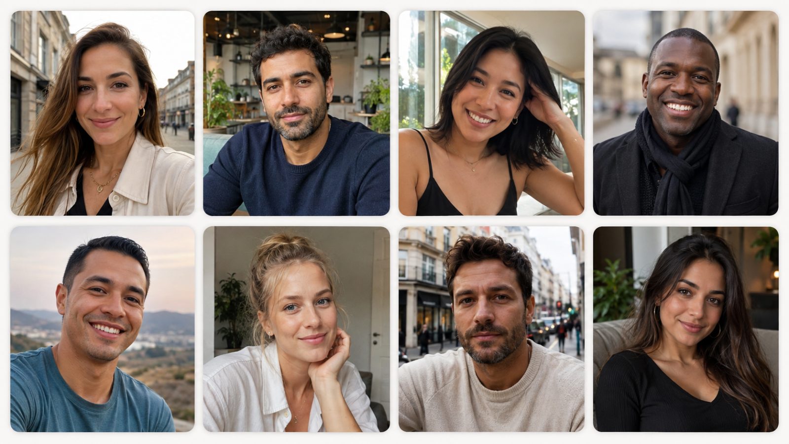 Eight profile photographs of adults of different ages and backgrounds
